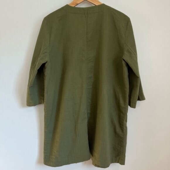 Eileen Fisher Women’s Organic Cotton Green Jacket Size Medium Open Front Boho - Picture 5 of 10